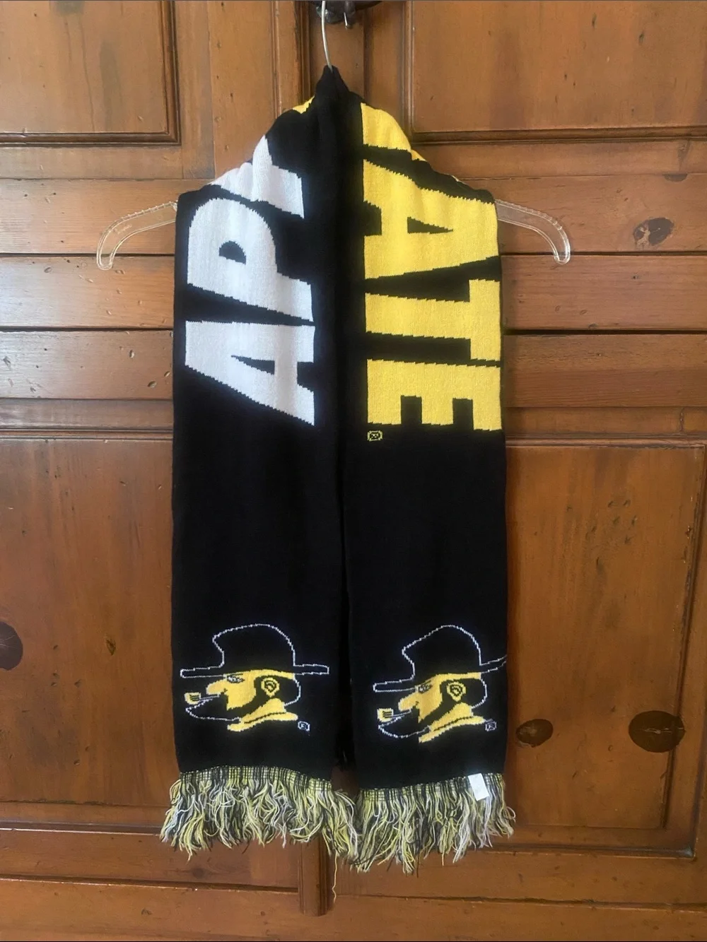 ASU Appalachian State Mountaineers Reversible Knit Scarf Black Yellow Gold